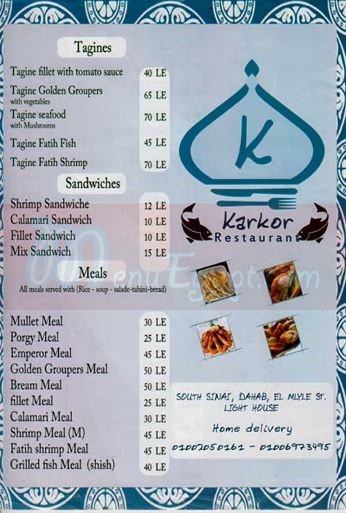 Karkor menu